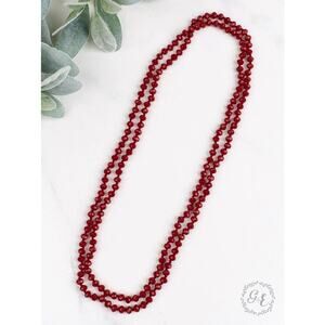 The Essential 60 inch Double Wrap Beaded Necklace Crimson Red 8MM